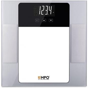Balanza de Grasa Corporal EMPO® de Vidrio Templado – GARANTÍA DE POR VIDA – Balanza Digital de Baño con MemoryTrack de Alta Precisión – Plateado