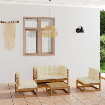 Set de Sofás de Jardín 5 Piezas con Cojines de Madera Maciza de Pino