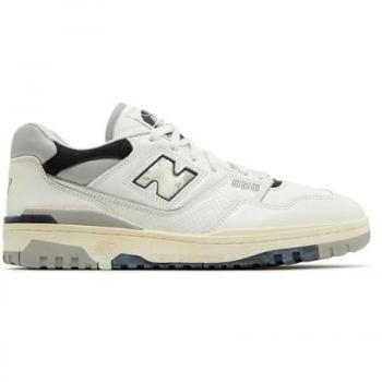 New Balance 550 Men's Casual Sneakers - White Leather with Perforated Design, Size 12 US