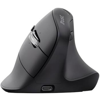 Ratón Trust Vyran Ergonómico Inalámbrico Vertical 4800 DPI Bluetooth Recargable Negro con 8 Botones y Desplazamiento Hipoidal