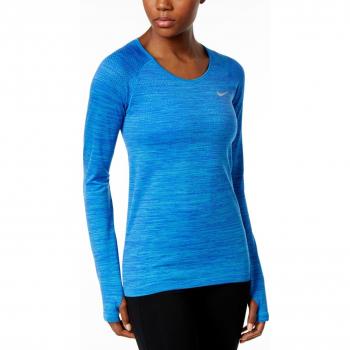 Nike W Nk Df Knit Ls Camiseta de Manga Larga, Mujer, Azul