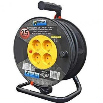 Wolfpack 19020015 Extensible Industrial 4 Tomas 25 Metros 3 x 1,5 mm. con Protección Sobrecarga
