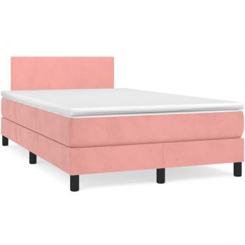 Cama box spring de muelles con colchón terciopelo rosa 120x190 cm