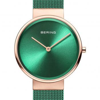 Bering Classic Women's Watch 31mm Green Rose Gold Mesh Band 5ATM