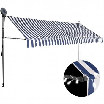 vidaXL Manual Retractable Awning with LED 400 cm Blue and White