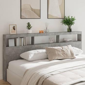 Cabecero de cama con contenedor y luz LED gris hormigón 220x17x102 cm