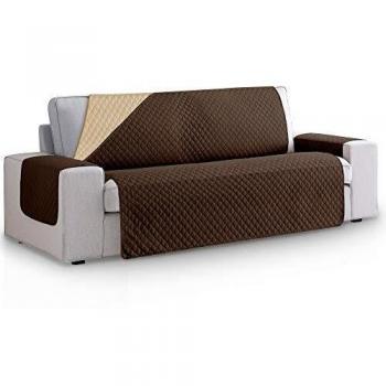 Vipalia Funda Cubre Sofa Acolchado Reversible Bicolor. Fundas para Sofa 3 plazas Rombos. Cubre Sofas de Salon Antimanchas Ajustables. Color Marrón - Beige. Funda de Sofa 3 plazas