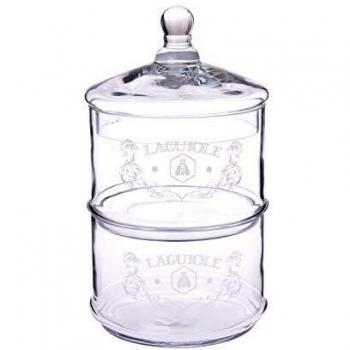 LAGUIOLE - Caja de Caramelos de Vidrio Grabado - 2 Pisos de Vidrio apilables - Capacidad Total 3L - Vidrio -