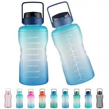 Justfwater Botella de agua sin BPA con marcador de tiempo y pajita, botella deportiva de 3,78 L con asa para Fitness, Gimnasio, Oficina, Pesca, Actividades al Aire Libre
