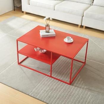 Mesa de Centro Solund Rectangular Acero 45x90x60 cm - Rojo con Estante Inferior