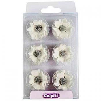 Culpitt Sugar Anemones Cake Decorations - White 28mm Pack of 12