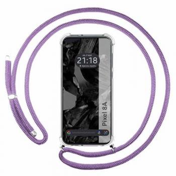 Funda Colgante Transparente con Cordón Morado para Google Pixel 8a 5G