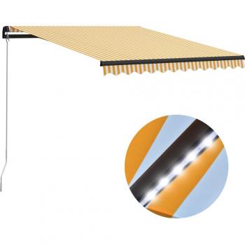 Toldo manual retráctil con LED amarillo y blanco 300x250 cm