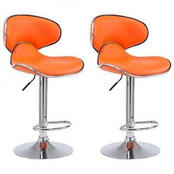 Set de 2 Taburetes Las Vegas V2 Naranja Regulables en Altura con Estructura Cromada y Tapizado en Simil Cuero