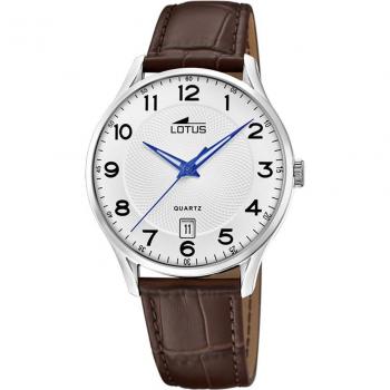 Reloj Lotus 18402/G para Hombre con Caja de Acero Inoxidable 316L Plateado, Esfera Blanca y Correa de Cuero Marrón