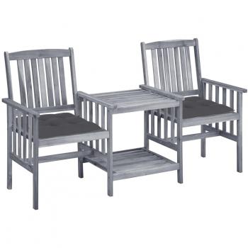 Acacia Wood Garden Chairs with Cushions and Tea Table