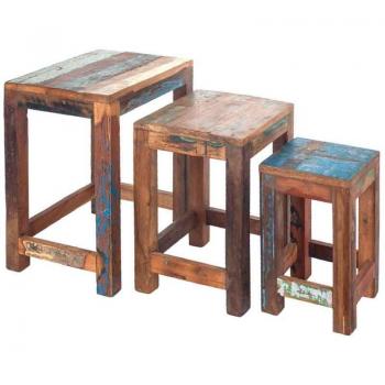 Set de 3 taburetes de madera Marrón