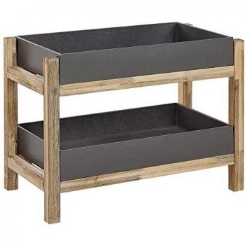 Estantería de cemento reforzado gris con madera clara 57 cm, estantería bandeja gris de cemento reforzado con estantes extraíbles y patas de madera de acacia para almacenamiento interior y al aire libre Oliena