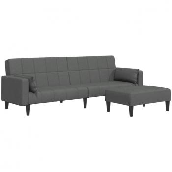 Dark Grey Fabric 2-Seater Sofa Bed with Footstool