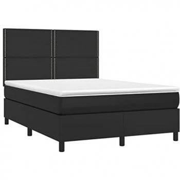 Cama box spring con colchón viscoelástico de espuma, protector, muelles ensacados, adaptable y reversible en cuero sintético negro 140x190 cm