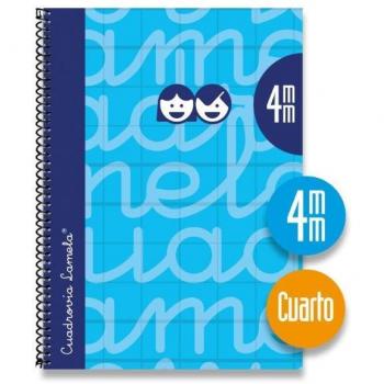 Cuaderno Lamela espiral tapa dura forrada 4º 80 hojas cuadrícula 4mm con margen azul pack de 5 unidades