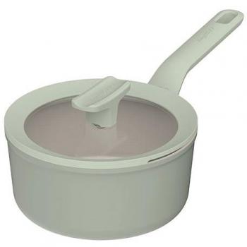 Sage Green Nonstick Recycled Aluminum Casserole Pot with Glass Lid - 18 cm
