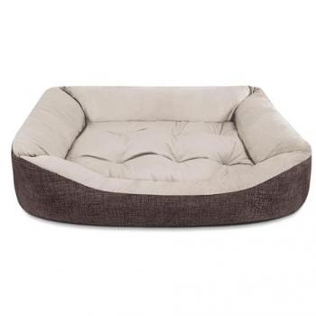 Cama de Perro de Terciopelo, Interior de Fibras de Algodón, Duradera, Mediana Marrón