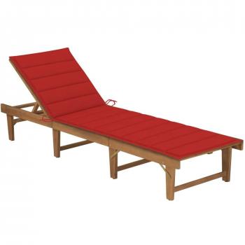 Folding Sun Lounger with Cushion - Solid Acacia Wood