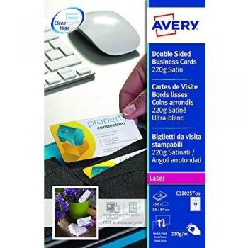 Tarjetas de Visita Avery 85x54 mm, 25 Piezas, Fronte/Retro, Bianco, Angulos Redondeados