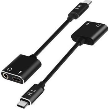 Adaptador de Audio y Carga USB Tipo C Negro para Jack de 3,5 mm - Soporte para Audio Simultáneo