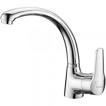 Ibergrif M14150 Grifo de Cocina con Caño Alto, Mezclador Monomando Fregadero, Plata