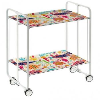 Carrito Auxiliar Plegable Don Hierro con Ruedas y 2 Estantes, Color Blanco
