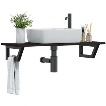 Estante de lavabo de pared de acero y madera maciza de roble