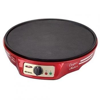 Crepera Ariete Party Time de 1000W con Termostato Regulable, Placa Antiadherente y Dos Espátulas de Madera