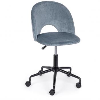 Silla de oficina azul claro en terciopelo con estructura de acero
