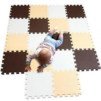MQIAOHAM 18 Piezas Blanco-café-Beige a Prueba de Agua en el Interior Mejor Patio Gruesa Antideslizante cojín azulejo Seguridad Actividad Muchachos Protector Antideslizante Ejercicio Seguro 101106110