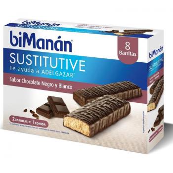 Bimanán Barritas Sustitutivas de Comida Chocolate Negro y Blanco - Caja de 8 Unidades