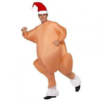 Smiffys Disfraz de Pavo asado Inflable, Beige, con Traje Entero, Gorro e inflador automá
