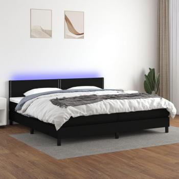 Cama box spring con colchón y luces LED, tela negro, 200x200 cm