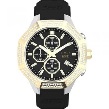 Timex UFC King Chronograph Men's Black Silicone Watch with Gold Dial - One Size