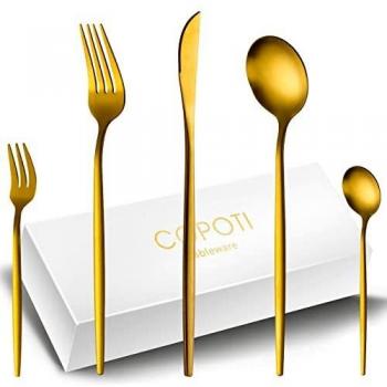 COPOTI cubertería Mate oro12 Personas, 60 Piezas Acero Inoxidable Oro Cuchillo Tenedor Cuchara Juego de Cubertería De.
