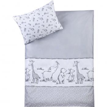 Juego de sábanas Safari 100x135 + 40x60 cm, 100% algodón, certificado OEKO-TEX, color blanco/gris