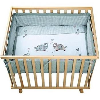 roba-kids Parque de Madera Maciza en Acabado Natural, diseño 'Jumbotwins', Parque Infantil 75x100 cm, Segura Superficie de Juegos con Suelo y Protector Lateral Acolchado, Ruedas Incluidas.