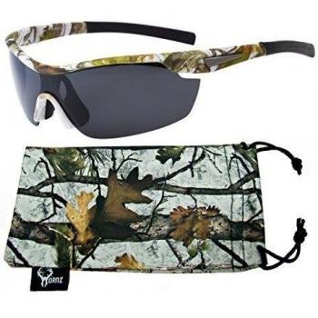 Hornz White Snow Camouflage Polarised Sunglasses for Men Wrap Around Sport Frame & Free Matching Microfiber Pouch - Marco Blanco Nieve Camo - Lente Humo