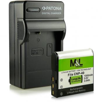 Cargador + Batería NP-40 para Casio Exilim EX-Z3 EX-Z10 EX-Z30 EX-Z40 EX-Z50 EX-Z55 EX-Z57 EX-Z100 EX-Z200 EX-Z300 EX-Z400 EX-Z450 EX-Z500 EX-Z600 EX-Z700 EX-Z750 EX-Z850