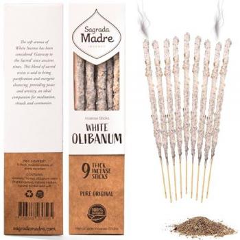 Incienso Artesanal Sagrada Madre - Incienso de Olíbano Blanco, 9 Varillas Gruesas, Ideal para Meditación y Mindfulness