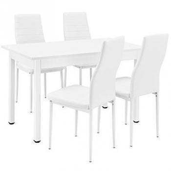 Set de Comedor Jørpeland Mesa Blanca 120x60cm con 4 Sillas Tapizadas en Polipiel