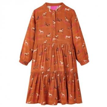 Vestido Infantil con Manga Larga Cuello Mao Botones Color Coñac 92