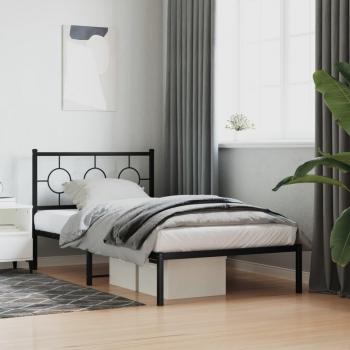 vidaXL Black Metal Bed Frame with Headboard 100x200 cm