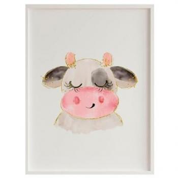 Cuadro Infantil Crochetts Multicolor de Madera MDF 33 x 43 x 2 cm - Vaca Blanca y Negra